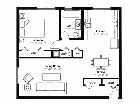 Floor plan for 1 bed
